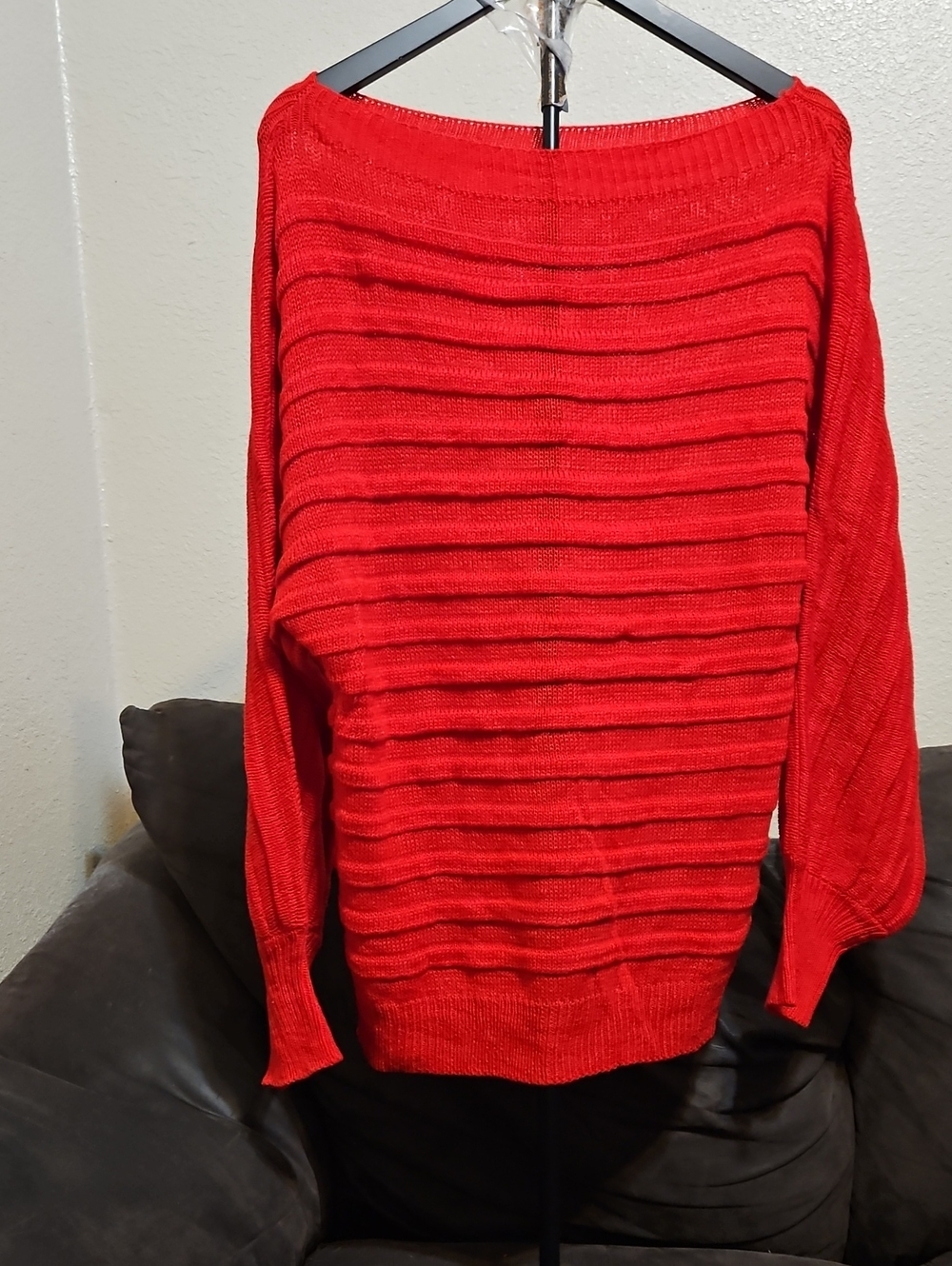 Red Ribbed Boatneck Women's Sweater
